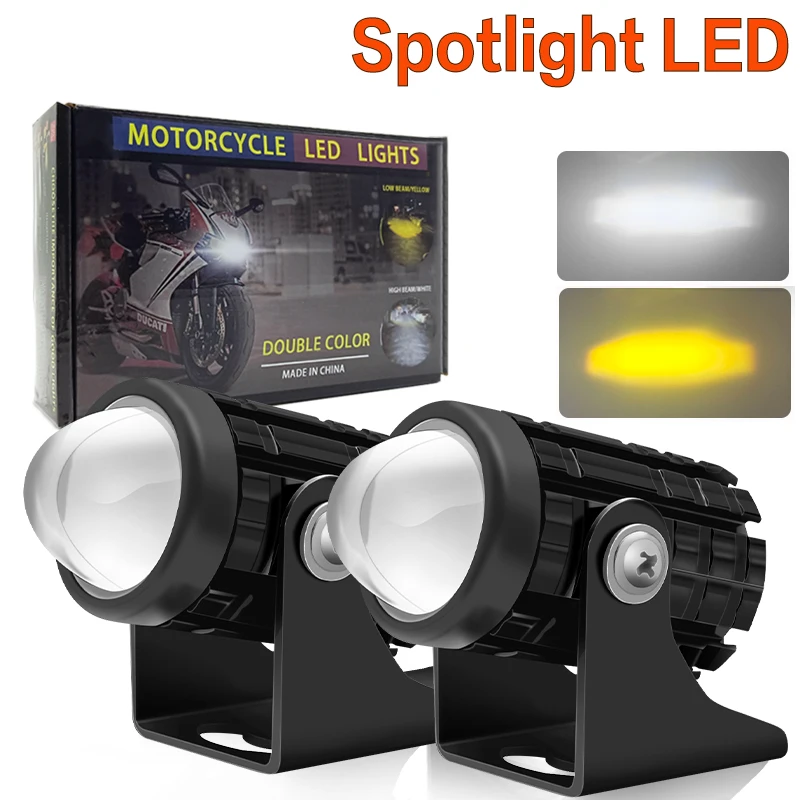 

Motorcycle Auxiliary headlight Spotlight LED Projector Lens Dual Color LED Headlight Mini Driving Light For Trucks SUV ATV Cars