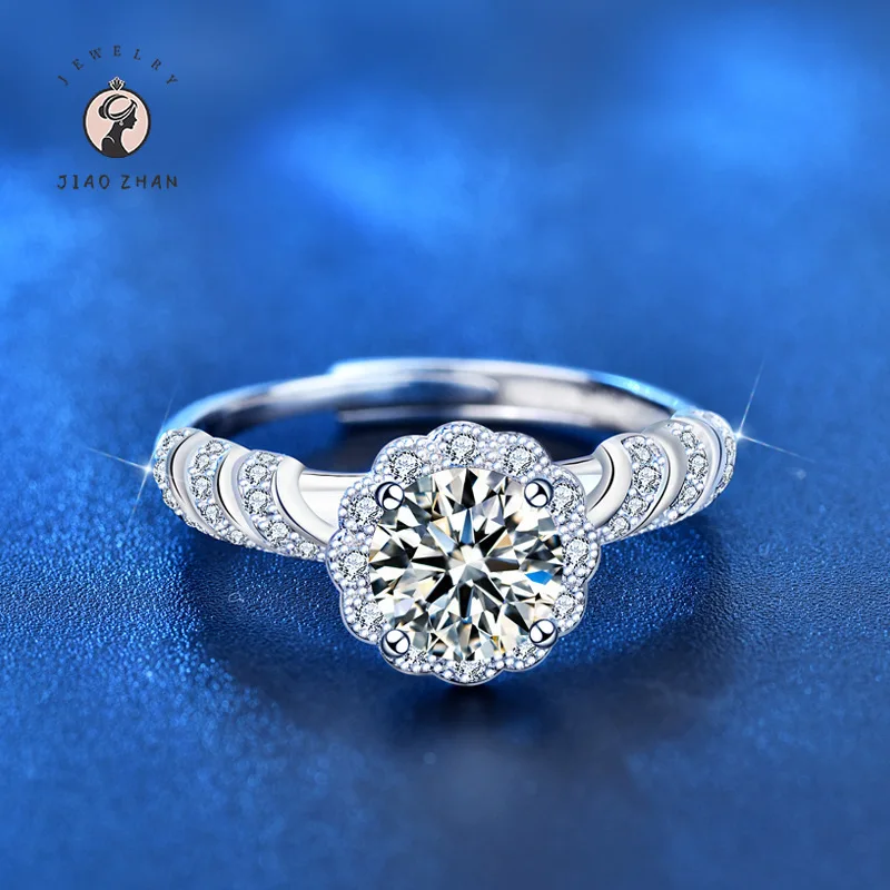 JIAOZHAN New S925 Sterling Silver Moissan Diamond Mermaid Princess Diamond Ring Opening Personalized Ladies Hand Jewelry