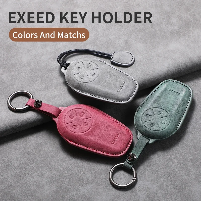 Leather Car Key Case Cover Shell Fob Long style for Chery EXEED LX TXL AtlantiX ET ES VX Car Fob Holder Keychain