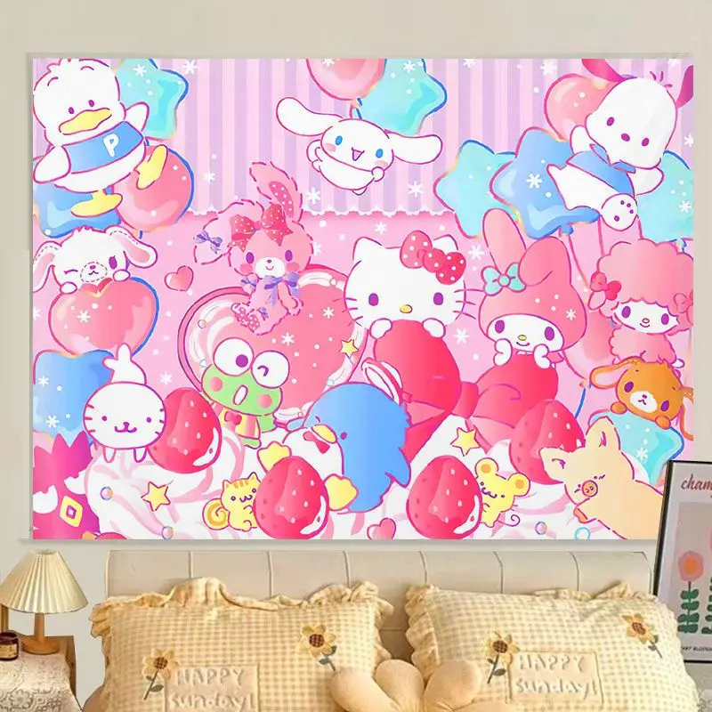 New Sanrio Halloween Ghost Tapestry Kawaii Anime Hello Kitty Kuromi Plush  Cartoon Background Cloth Star Light Decoration Gifts - AliExpress