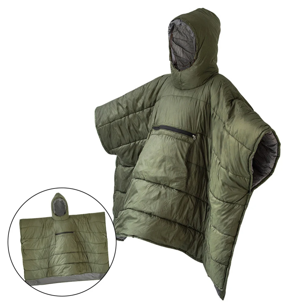 Outdoor Wearable Cloak Multi Functional Self-folding Cotton Blanket Camping Warm Poncho Sleeping Bag Camping Cloak Accessories