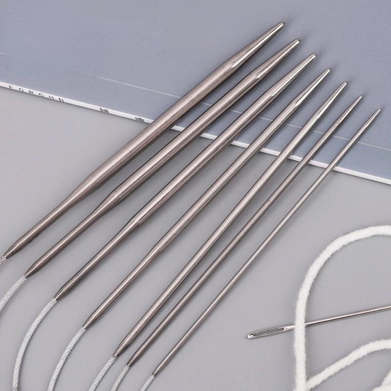 Set 7 Ferri Da Maglia Circolari In Acciaio Inox - Per Calze E Maniche, Ideali Per Lavori A Maglia Precisi