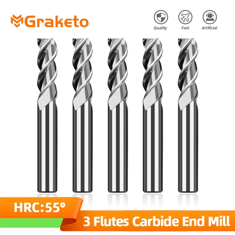 Tungsten Steel Thread Milling Cutter Aluminium Copper Machining Carbide Flat End Mills HRC55 3 Flutes Tungsten Steel 4 5 6 8 10mm