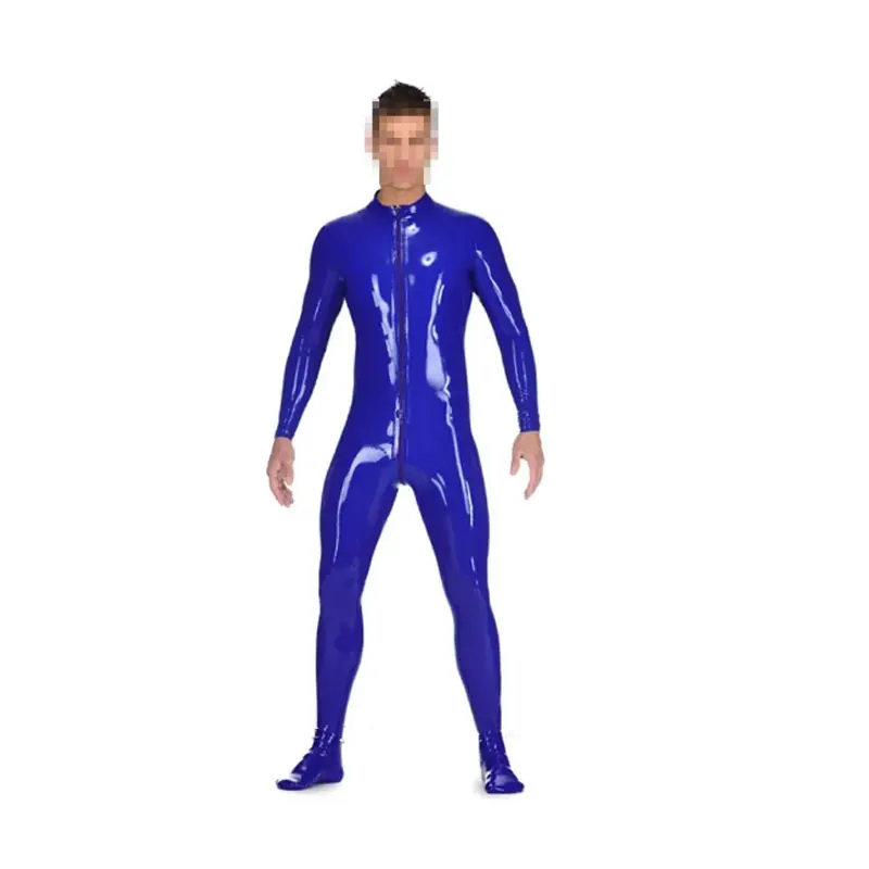 

Handmade sexy tight fitting Dark Blue Sexy Men Latex Catsuit Rubber Gummi Bodysuits Socks with Front Crotch Zipper