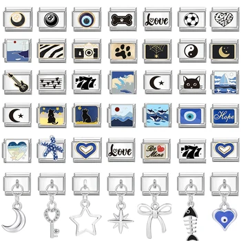 New Design Heart Star Eyes Cat Paws Butterfly Italian Charm Links Stainless Steel Fit 9mm Bracelet Jewelry DIY Making Gifts