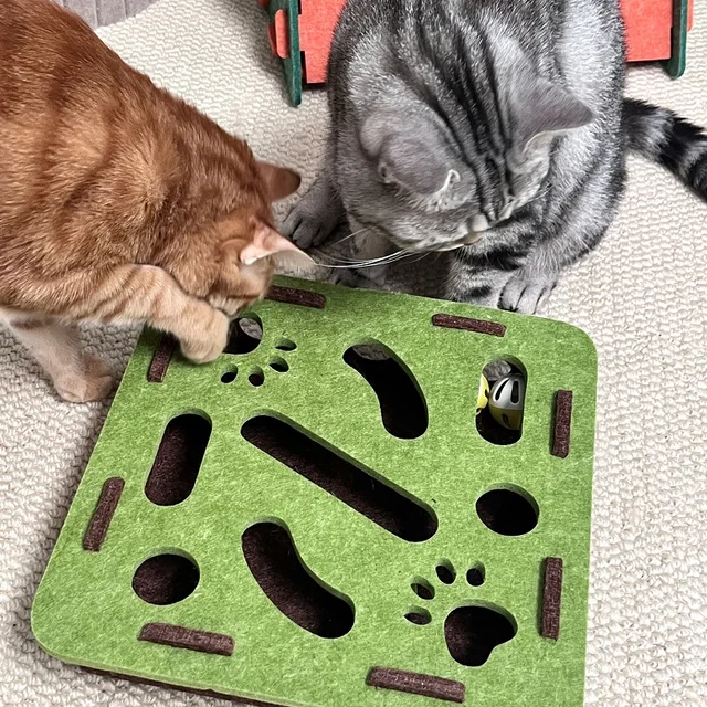 Pet Cat Puzzle Maze Holes Toys Felt Box With Bell Ball Kitten Playing Toys Interactive Funny Combination Set Cat Supplies 4