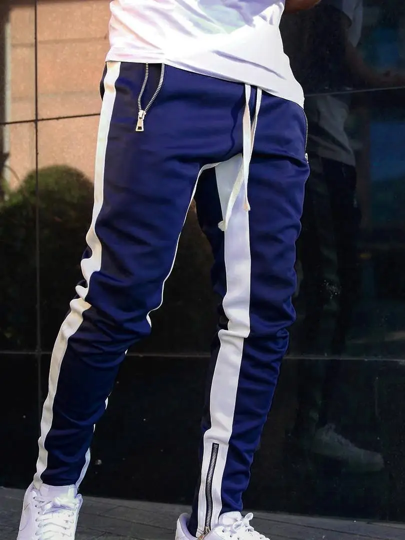 

American Street Ruffian Handsome Color Blocking Zippered Drawstring Ankle Pants