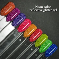 FZANEST Neon Glitter Gel Polish Glitter Pink Green Blue Gel Polish Orange Reflective Gel Nail Polish 1