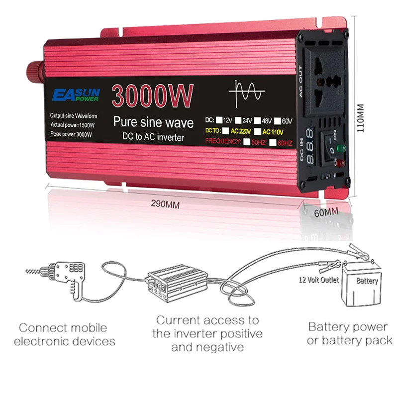 Solar Panel Kit Solar Controller Grid Solar Inverter 300W Solar Panel 12V to 110V/220V 3000W Pure Sine Wave Inverter Solar Power System Kit Battery Charger Complete Power Generation