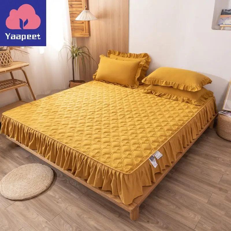 1pcPureCottonBedCoverQuiltedMattressProtectorLaceStyleFitted
