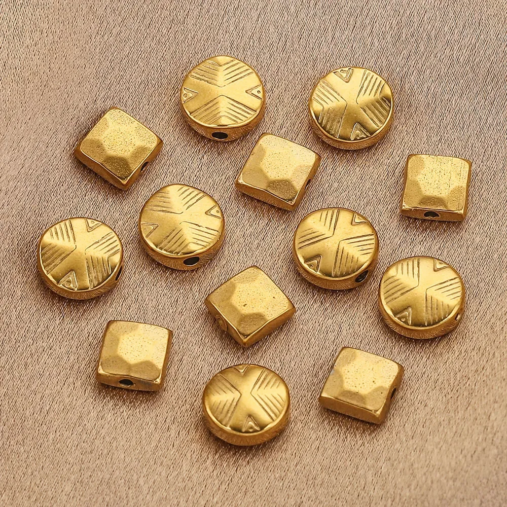 Stainless Steel Round Square Bead Globular Bead Gold Plated Positioning Bead DIY Jewelry Accessories 4