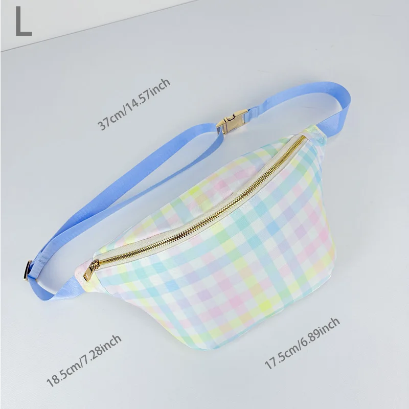 New Large Size Rainbow Plaid Fanny Pack Chest Pack Toiletry Storage Pouch Grid Outdoor Fanny Pack Travel Wash Cosmetic Bag Gift