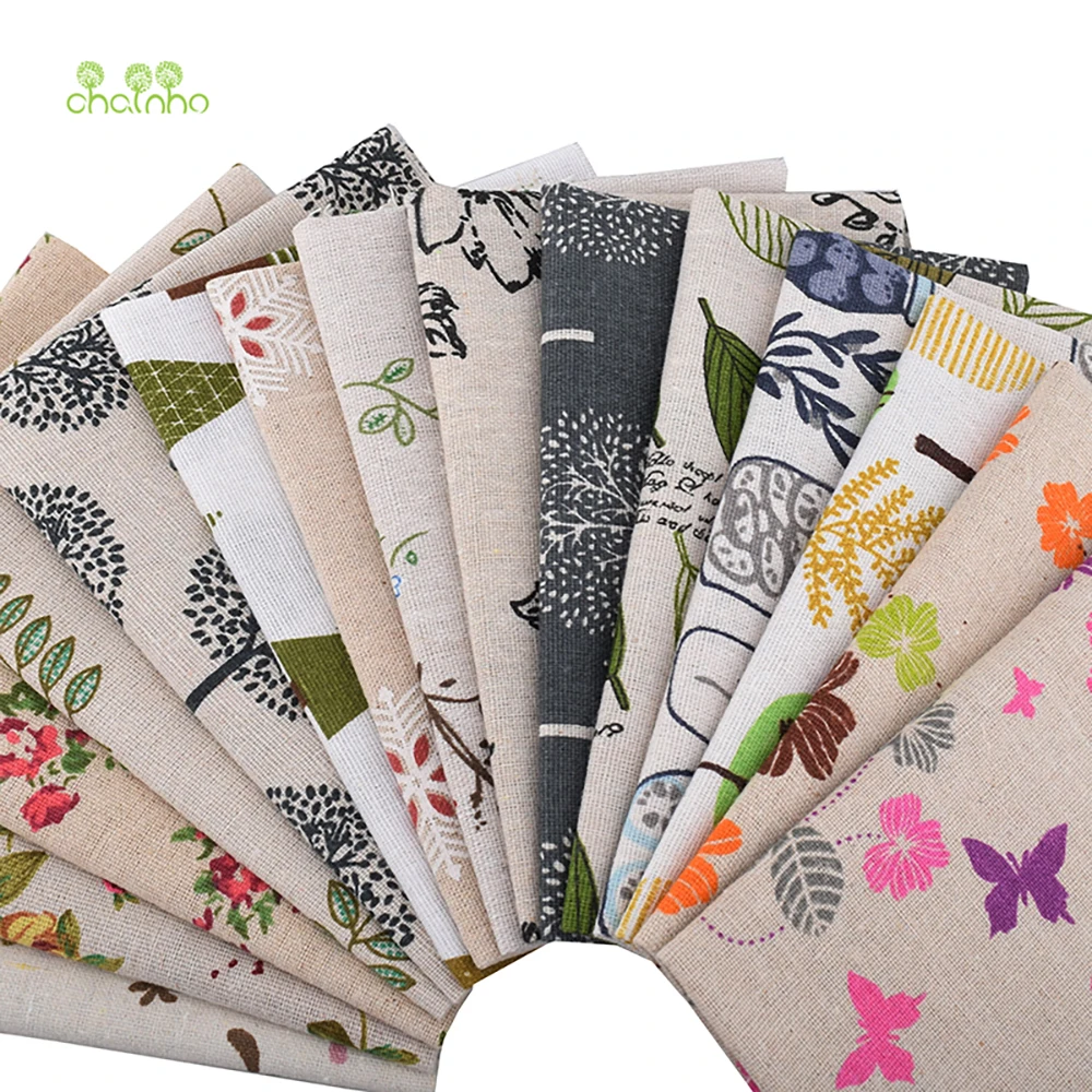 Chainho,Cotton Linen Fabric,DIY Quilting Sewing Material,Patchwork Cloth,Cartoon Or Floral Series,15 Pieces,Random Designs,15PC7