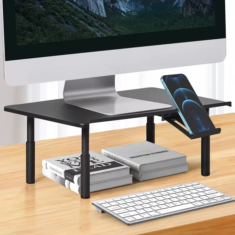 Eary Metal Monitor Screen Stand Riser With Phone Holder Adjustable Height Computer Stand Laptop Bracket Office Desk Accessories