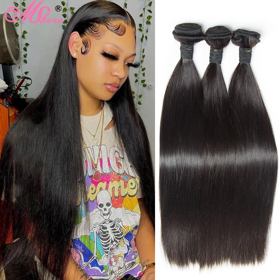 

Mshere Straight Human Hair Bundles 28 30 Inch Brazilian Hair Weave Bundles For Women 1/3/4 PCS Thick Hair Bundles Extensions