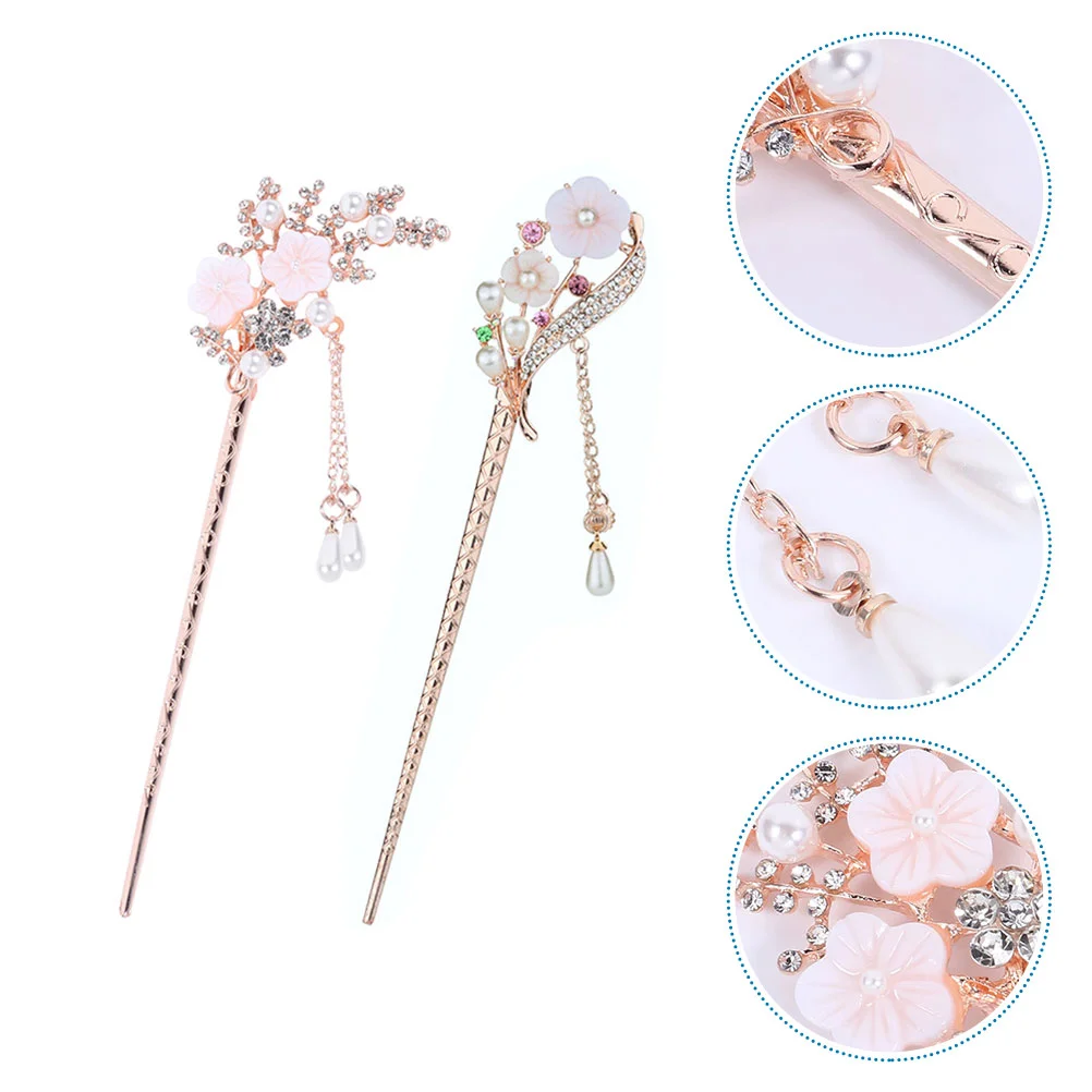 

2 Pcs Pearl Tassel Hairpin Japanese Chopsticks Accessories National Style Chinese