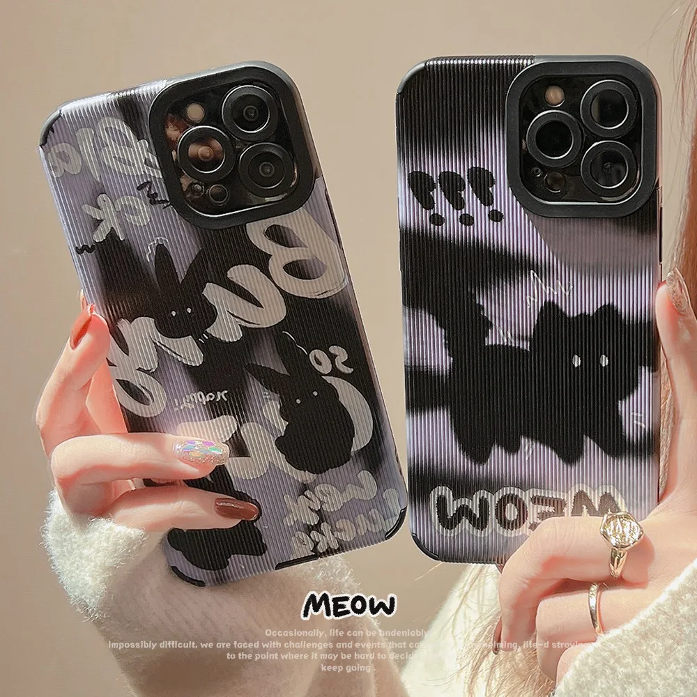 2pcs Black Cat Pattern Phone Case For Iphone 11 12 13 14 Pro Max Mini Xr