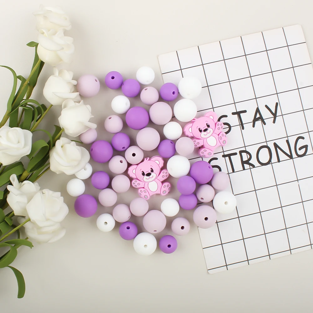 47Pcs Silicone Beads Bear Shape Baby Teether Beads Food Grade for Jewelry Making DIY Pacifier Chain Necklaces Accessorie