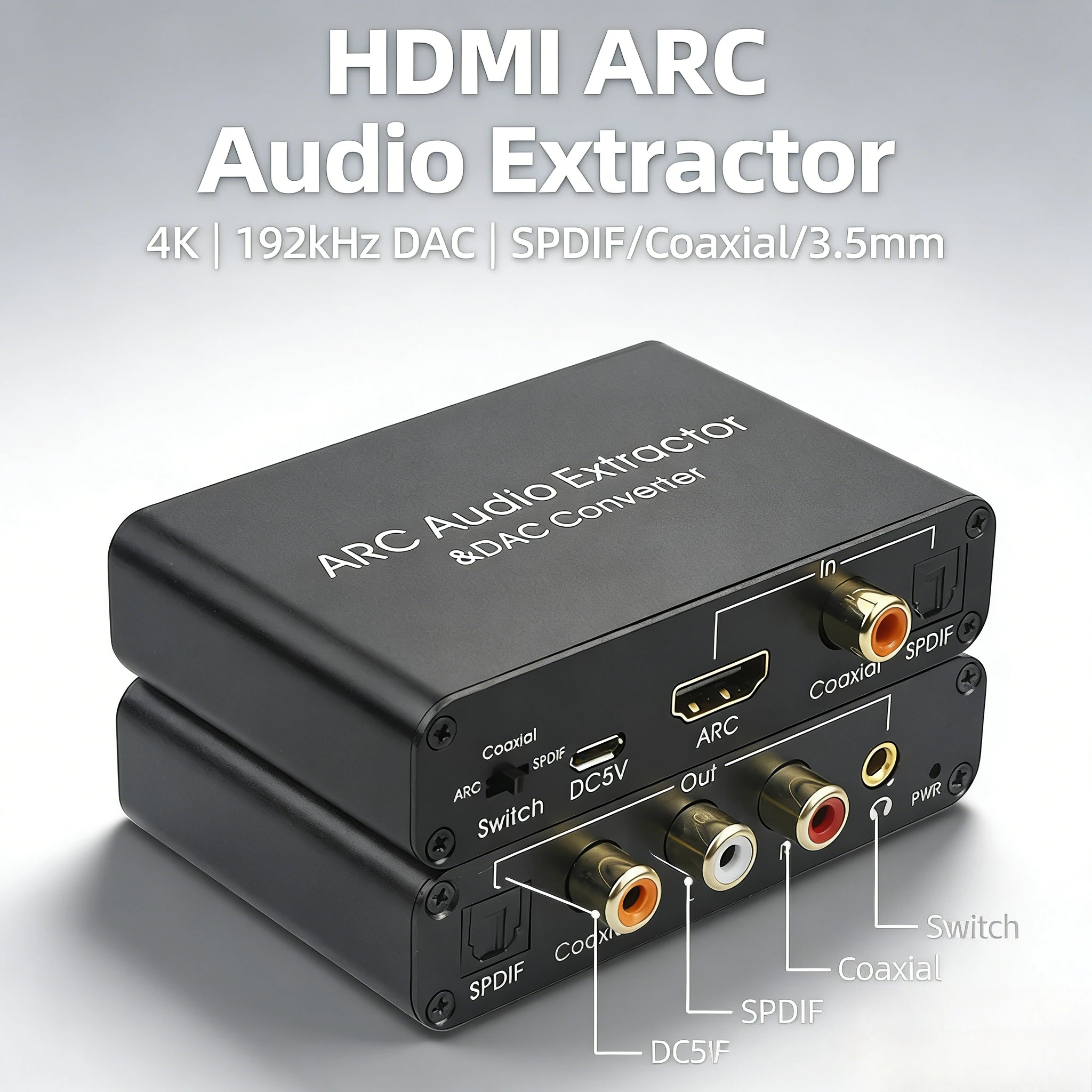 HDMI ARC-3.5mm 오디오 컨버터 DAC 추출기 4K SPDIF 동축 스테레오 L/R 디지털-아날로그 변환기 TV 홈시어터용
