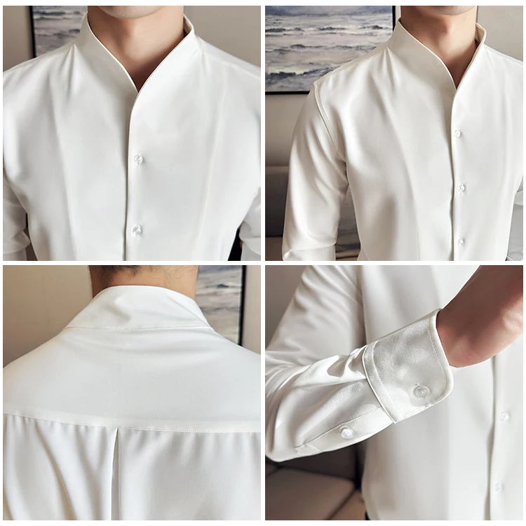 Plus Size 4XL-M New Sexy V-neck Shirt Men Long Sleeve Solid Slim Fit Casual Business Dress Shirt Social Party Tuxedo Blouse