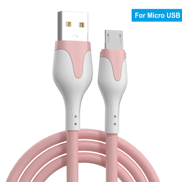 3A Fast Charge USB  Cable Soft Silicone Type C Cable For Xiaomi Redmi Samsung Realme Cables Data Cord Charger USB Cable Phone Pink for micro usb