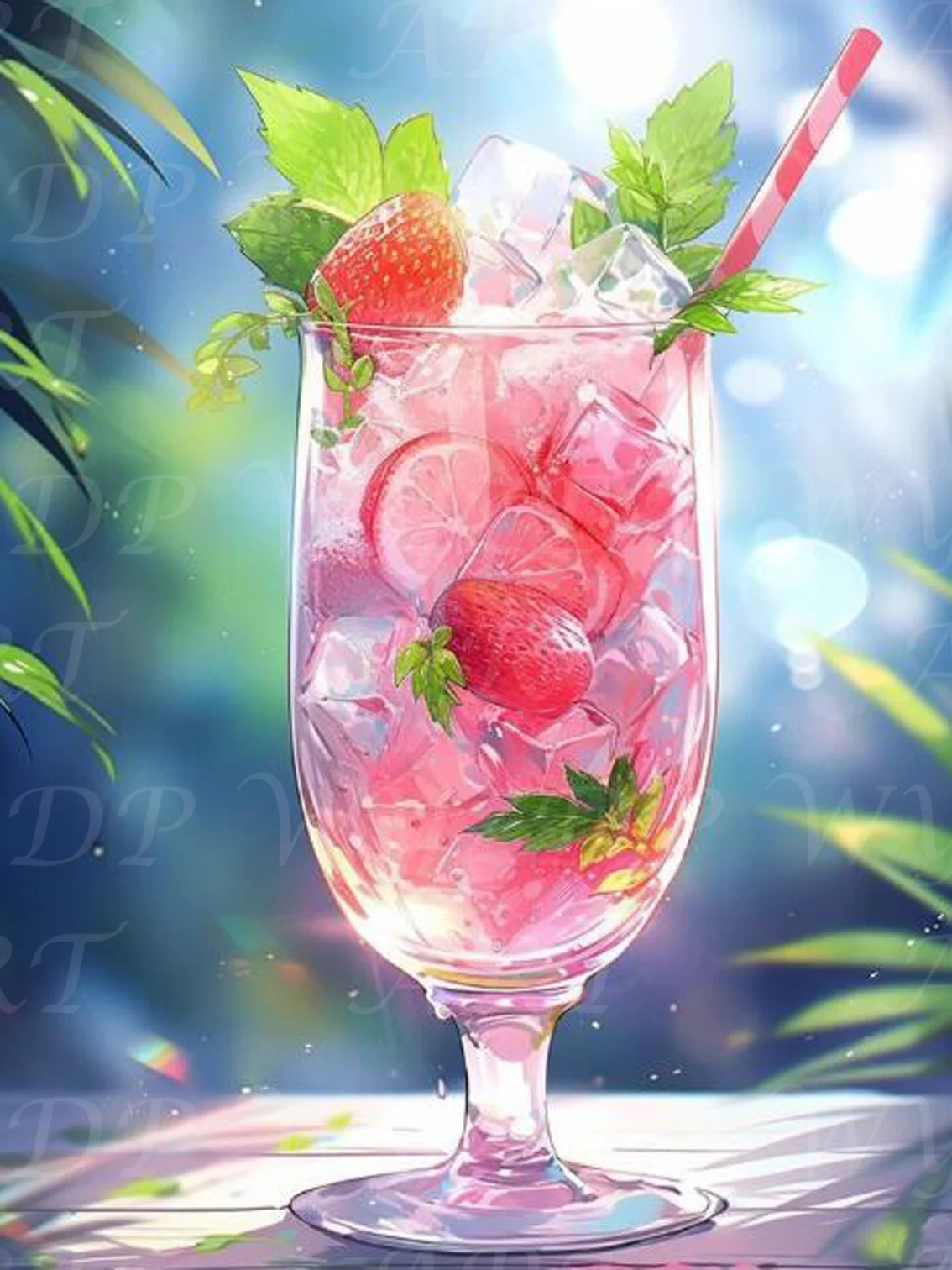 thumbnail image 1 of Kit de pintura de diamantes con polvo de hadas al 100 % de Landscape Fruit Cup, bordado de diamantes completo, puntada AB, arte de diamantes de cristal, decoración del hogar, 1 of 5