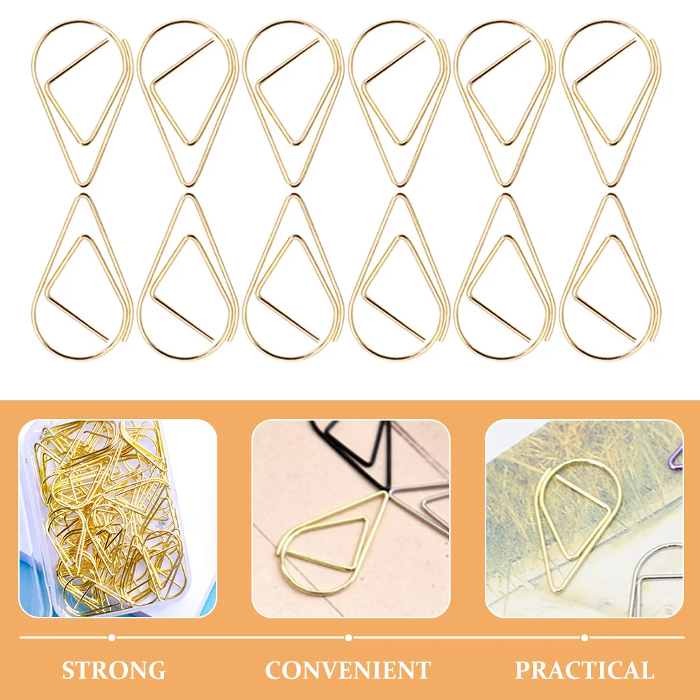 

100Pcs Small Paper Clip Ornaments File Document Clips Paperclips Water Drop Mini Clips Memo Clips