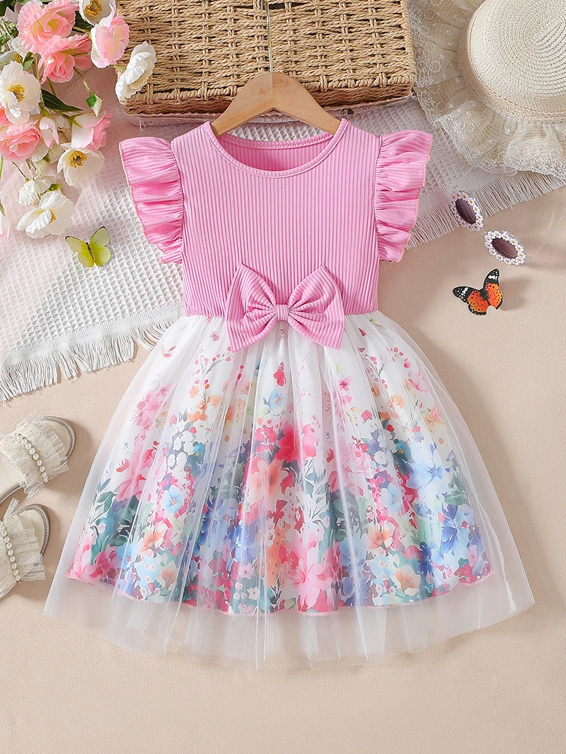 Girls Floral Mesh Summer Dress