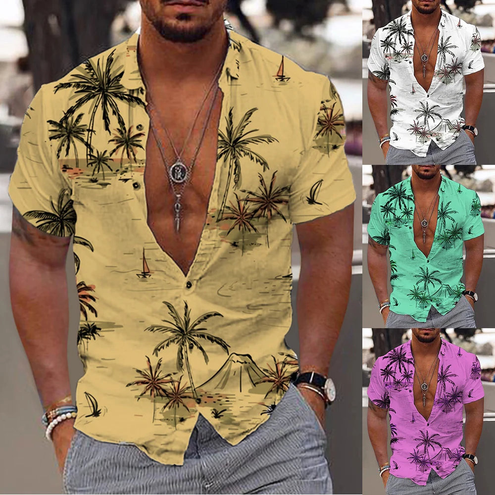 

New Coconut Tree Shirts For Men 3D Printed Men's Hawaiian Shirt Beach 5xl Short Sleeve Fashion Tops Tee Shirt Man Blouse Camisa