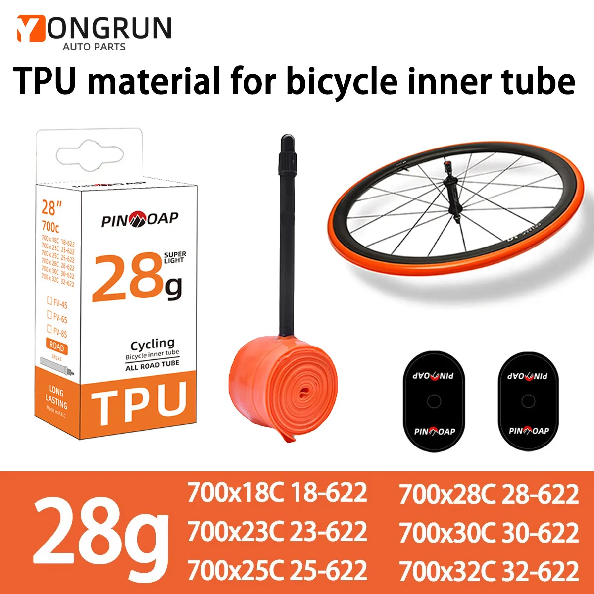 ThinkRider 2PCS Ultra Léger 28g Vélo Tube Intérieur 700X18 25 28 Vélo De Route TPU Matériel Pneu 65mm Longueur Valve ançaise  18