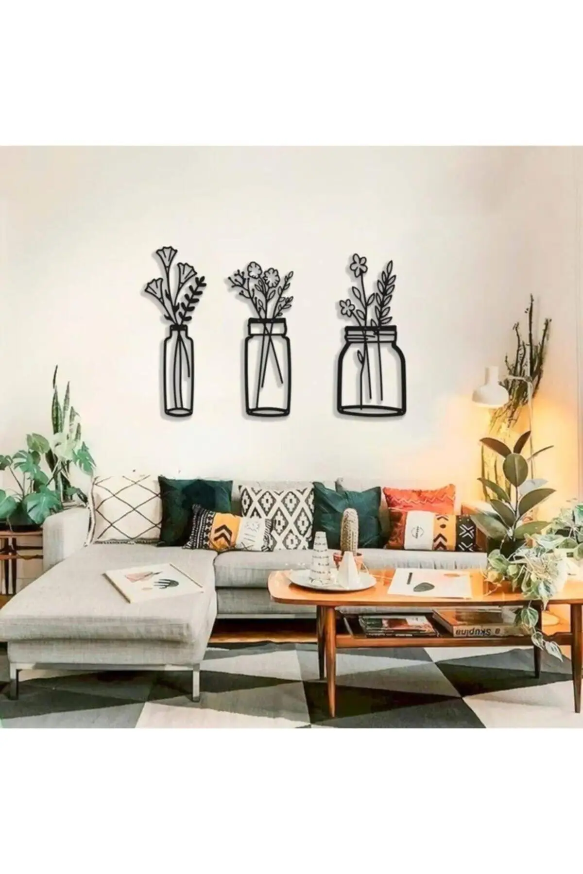 

Wooden Wall Art Decor Flower Pot Wall Ornament Wall Decor Wood 3 Pcs 35x15 cm Black Color Home Office New 3D Creative Stylish Living Room Bedroom