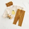 3PCS Newborn Baby Boys Clothes Long Sleeved Pineapple Pullover Shirt+Knit Pants+Hair Band Spring Autumn Soft  Children Clothing 2