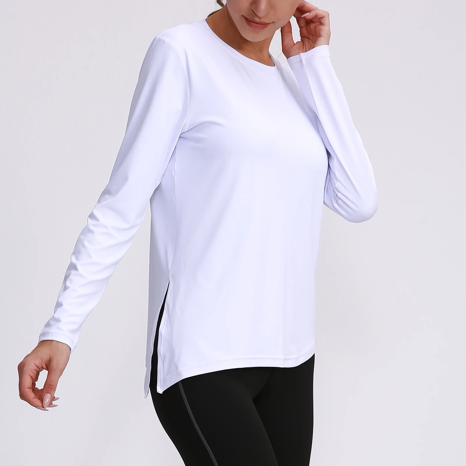 Women Loose Yoga T-Shirts Long Sleeve Fitness Split Bottoming Shirt Running Quick-Drying Workout Tops Blouses Gym Training Tops