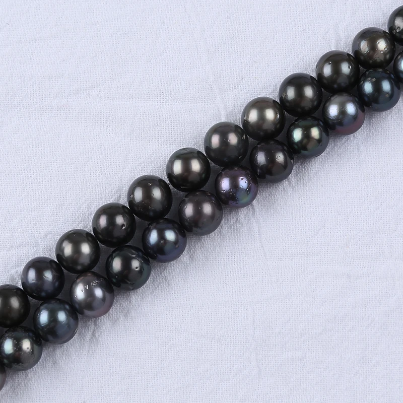 

9-11mm A grade black pearls Round Natural Real Seawater Saltwater Tahitian Pearl Beads Strand