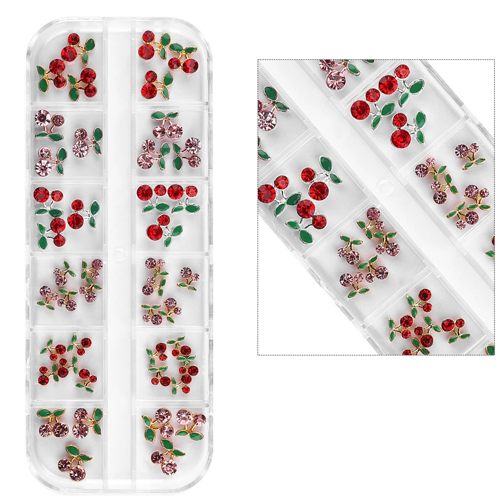 

44Pcs 3D Mixed Sizes Cherry Alloy, Nail Rhinestones Jewelry, Nail Studs for DIY Nail Art Decoration