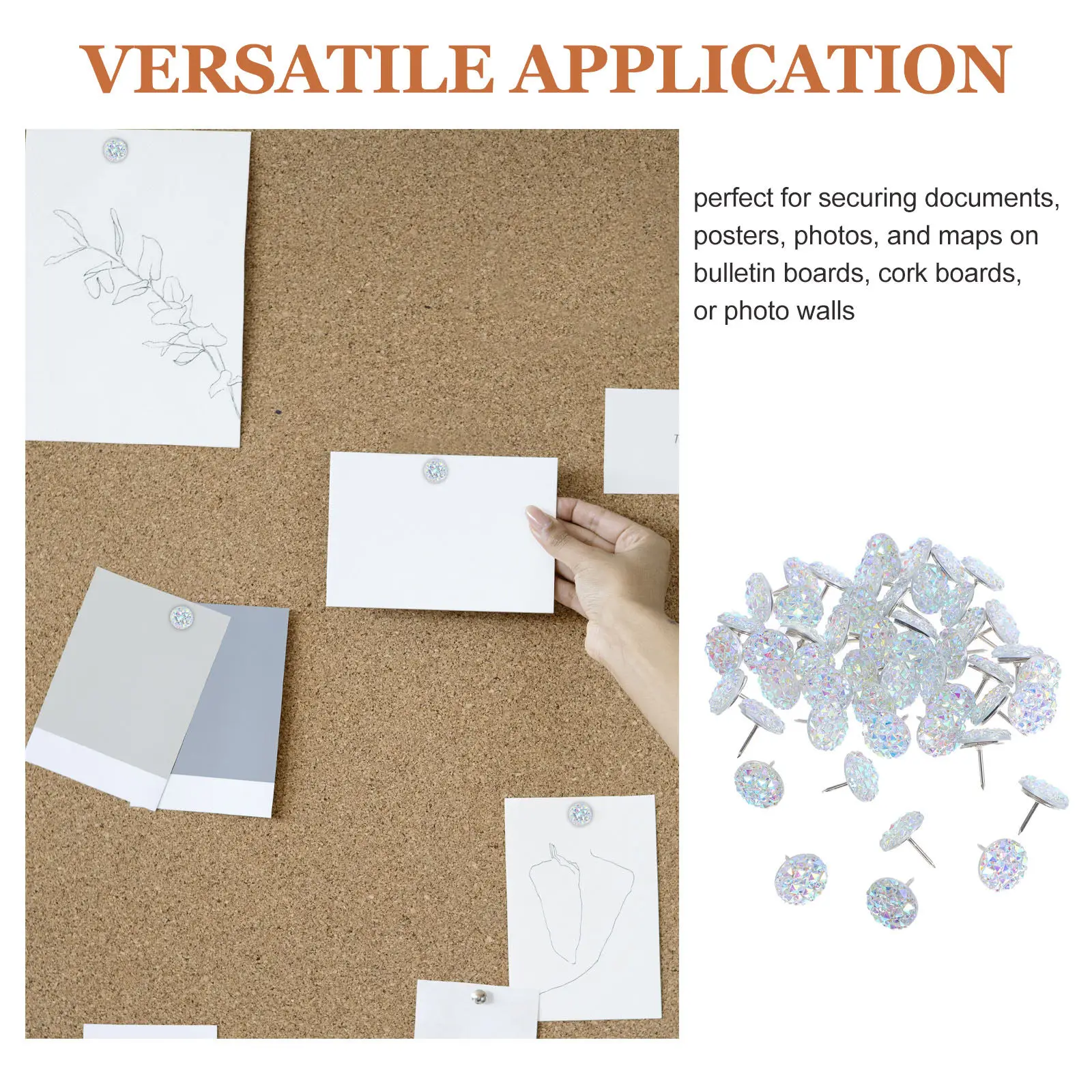 50개입 미적 감각의 라인스톤 써머핀, 레진 장 푸시핀, 게시판, 코르크보드, 벽, 사무실 책상, 지도 액세서리용