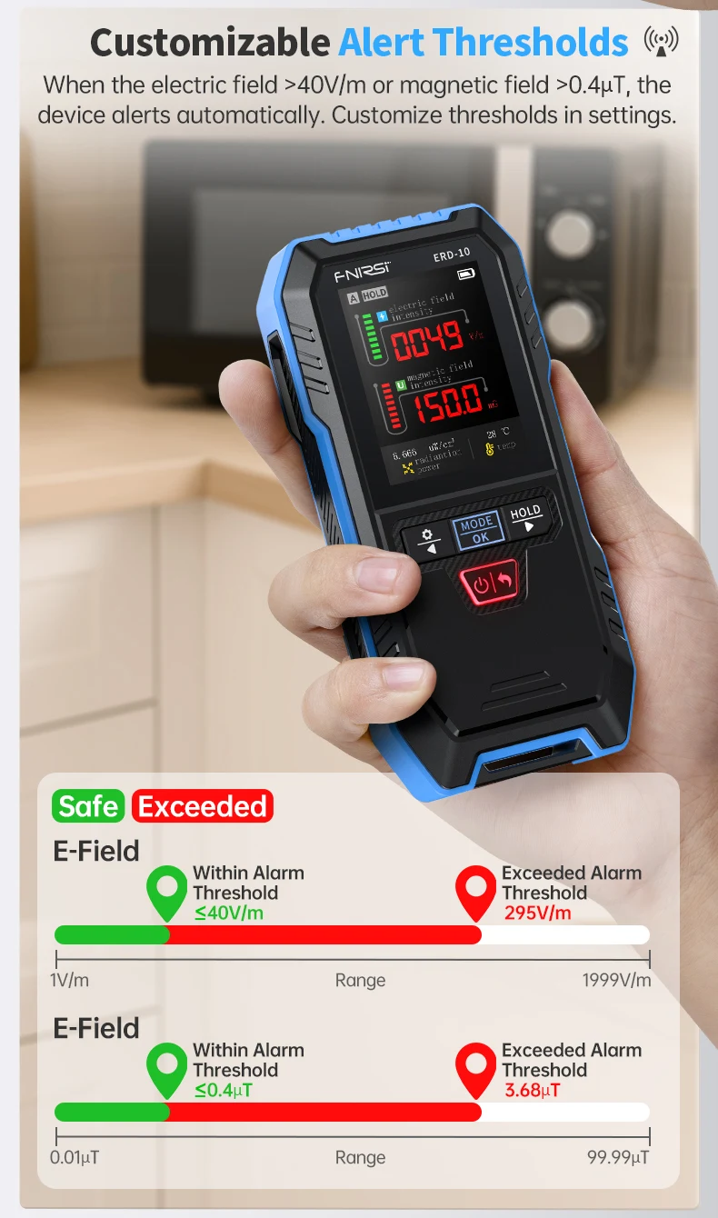 ERD-10 4-in-1 EMF Radiation Detector Electric Magnetic RF Power Temp Meter Radio