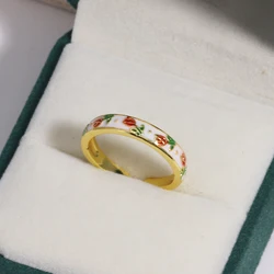 18K Gold - Plated Colorful Enamel Checker Ring for Women - Geometric Jewelry (White)