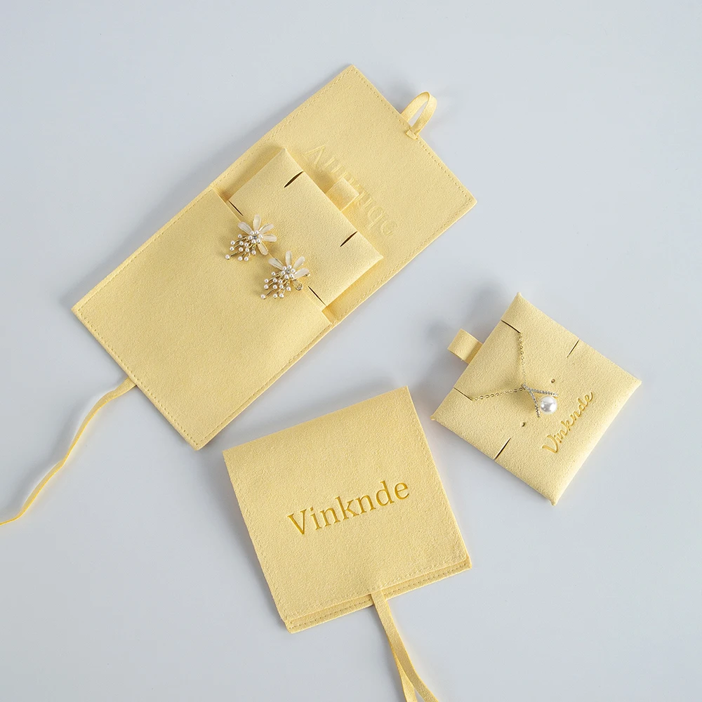 Print Logo Jewellery Package Microfiber Envelope Pouches Bags Jewelry Earrings Necklace Rings Gift Bag With Insert Pad Card