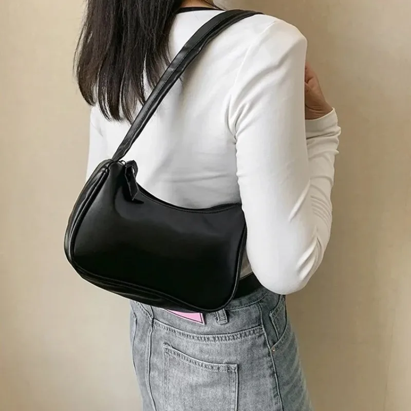 New Fashion PU Leather Shoulder Bag Simple Candy Color Underarm Bag Handbag  Casual Commuter Tote Bag for Women Girls