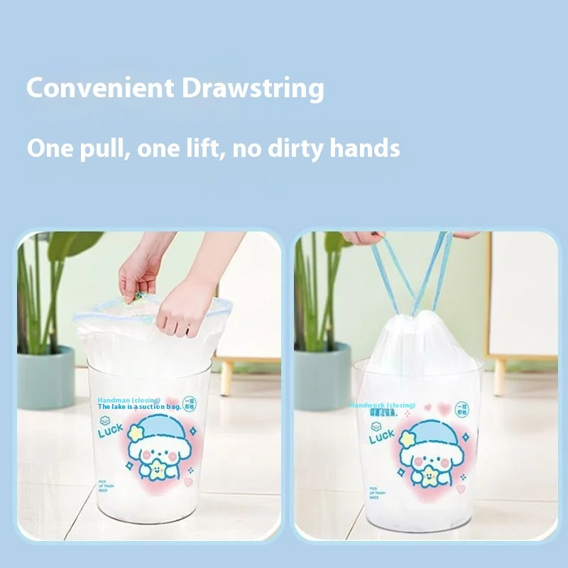 Description Picture 4 of item100pcs Blue Heart Bunny Trash Bags - Drawstring Kitchen Garbage Bags, Extra Thick & Leak-Proof, Cute Cartoon Rabbit Design