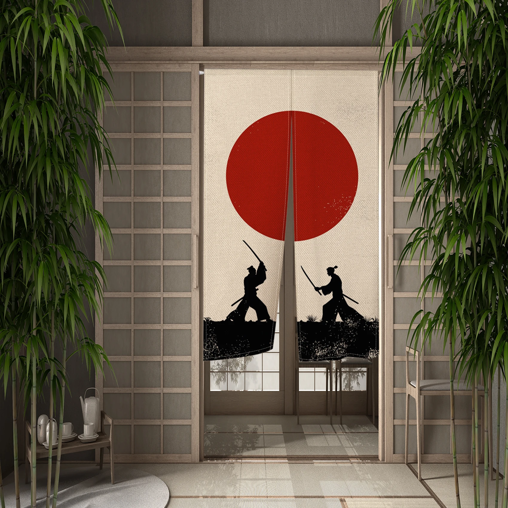 Japan Door Curtains Red Sun Japanese Shrine Door Red Round Plum Blossom Noren Kitchen Room Partition Half Curtains Blocking 4