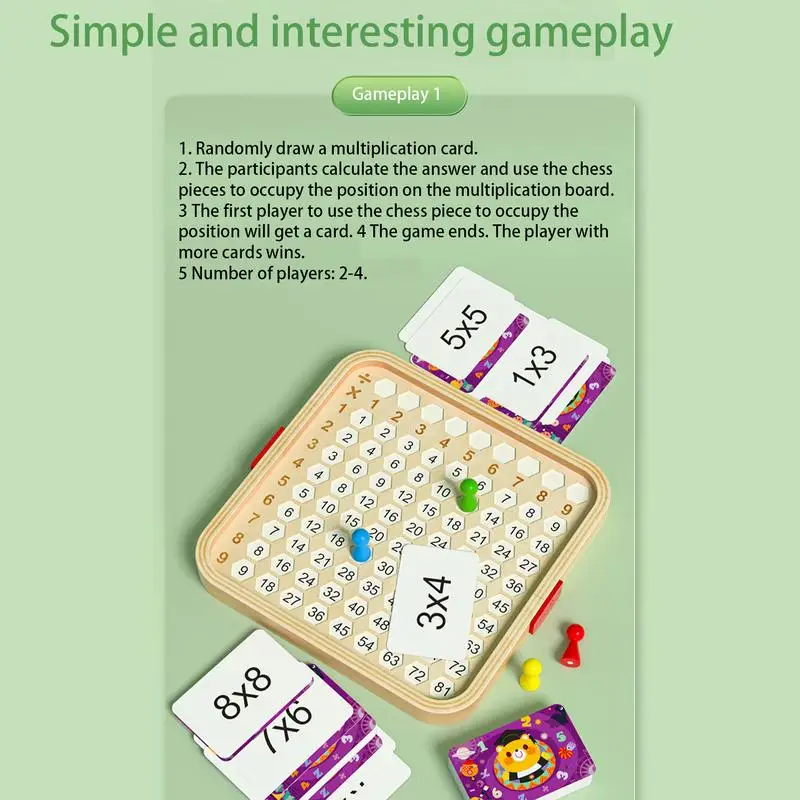 Multiplication Board Game Math Wooden Montessori Toys Kids Learning Educational Table With Flash Cards Counting Teaching Aids 4
