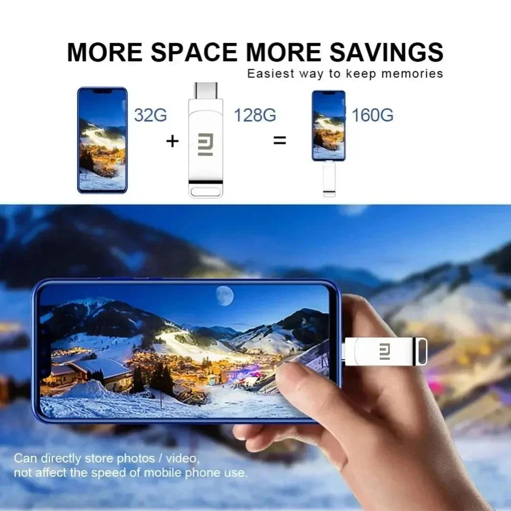 Xiaomi USB Flash Drive 16TB 3.0 Metal High-Speed 2TB 512GB Waterproof Type-C For Computer Storage Devices
