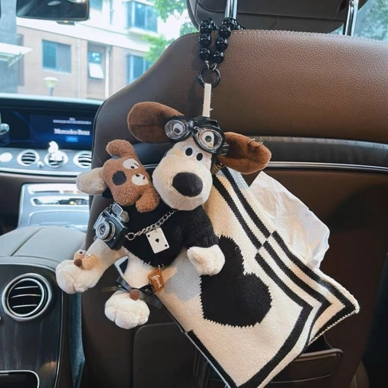 귀여운 파일럿 강아지 인형 자동차 시트 겸용 다기능 걸이식 티슈 가방 대용량 ..