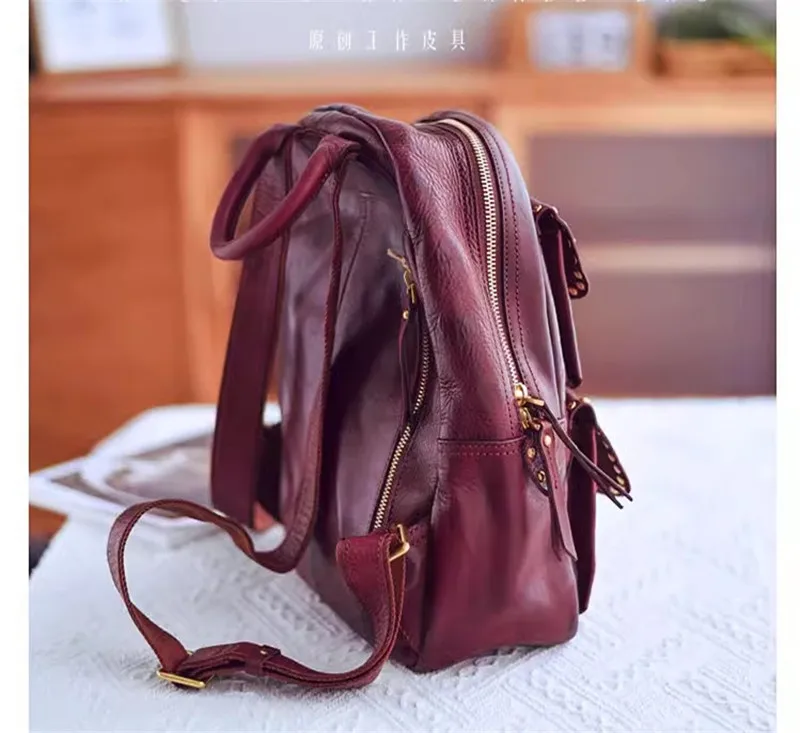 Pndme Outdoor Travel Designer hand gefertigte Echt leder Frauen Rucksack lässig Luxus natürliche echte Rindsleder weibliche Niet Schult asche – Detail 19