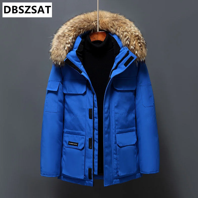 

Fur Collar White Duck Down Winter Jacket Men Windproof Hooded Thicken Multi-pocket Down Coat Male Keep Warm -30 Degree Parkas