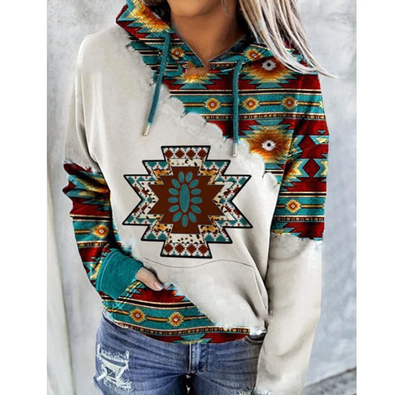 

Vintage Hoodies Women Oversized Sweatshirt Crew Long Sleeve Round Neck with Pockets Fashion Goth Pullover Lady printing flower