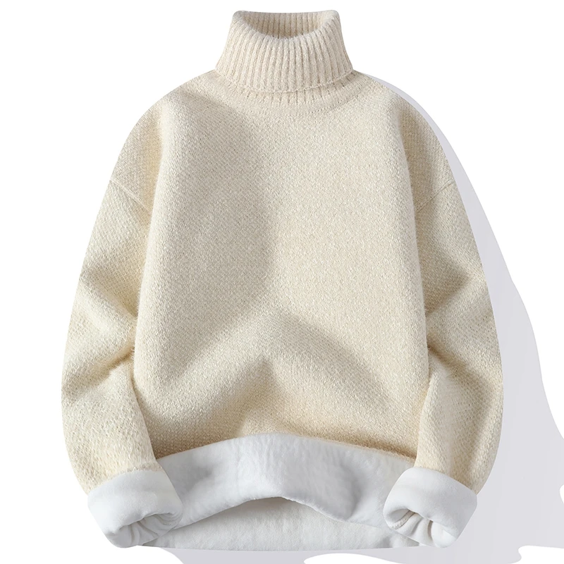 

Men Pullover Turtleneck Sweater 2024 Men Winter New Korean Winter Fashion Striped Casual Sweater Fleece Knitted Sweater Men