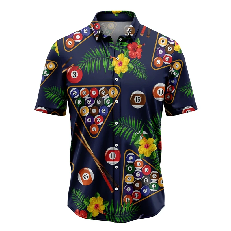 thumbnail image 1 of Camiseta hawaiana divertida para hombre con estampado de billar en 3D, camiseta holgada de verano para playa de manga corta de gran tamaño, ropa para hombre, 1 of 5